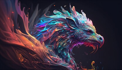 Majestic Ice Dragon, light blue, multi-colored feather texture, backdrop Generative AI Art