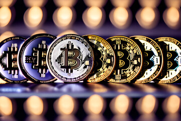 A number of Bitcoins side by side.