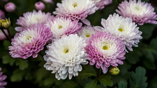 Pink and White Chrysanthemum Blossoms