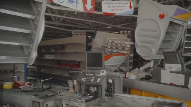War in Ukraine. Broken and robbed cash registers. missile strike by russia