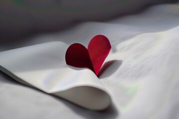 red paper heart on white  surface paper or wooden