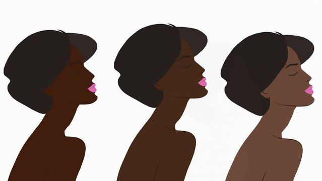 The figure of a girl with different skin types. 4k footage animation of women with dark hair with different skin tones. Multiculturalism is the concept of unity. 