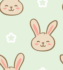 Cute bunny pattern design, vector graphics, smile sweet rabbit art, illustration for kids, sleeping animal, Easter celebrating, Pascha day, seamless repeat for children sleepwear