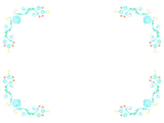 パステルカラーの花と植物のイラストフレーム