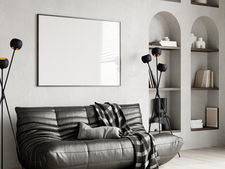 horizontal mockup frame in modern living room interior, 3d render