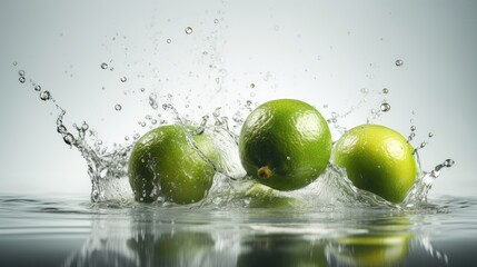 Fototapeta na wymiar Fresh limes in water splash isolated on white background - A Captivating Visual Treat. With Generative AI.