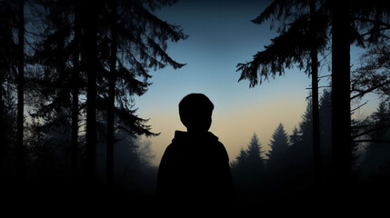 森の中の男の子のシルエット3　AI