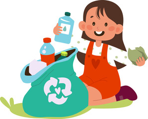 Happy girl sorting waste