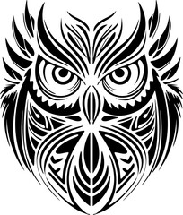 ﻿A Black and White Owl Tattoo decorated with Polynesian designs.