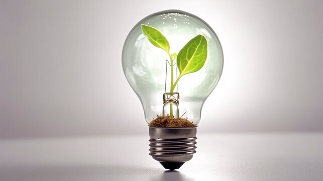 Small plant inside light bulb ai generative