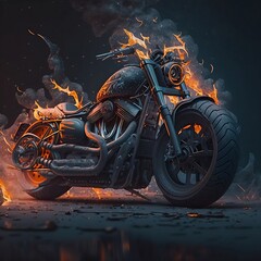 Harley Davidson on fire. Ghost rider style, Created using generative AI.