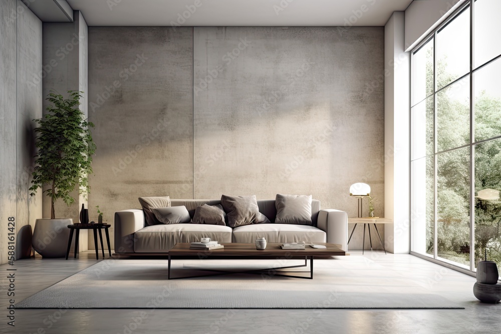 Canvas Prints modern living room with a comfortable sofa and stylish coffee table. Generative AI