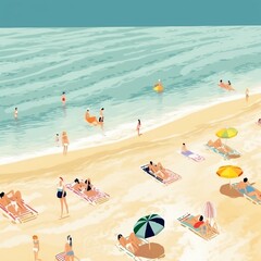 Vacationers on the beach in the summer, AI, Generative, Generative AI