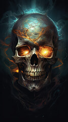 Infernal Illumination: A Fantasy Masterpiece Illustration of a Glowing, Screaming Skull, Generative AI