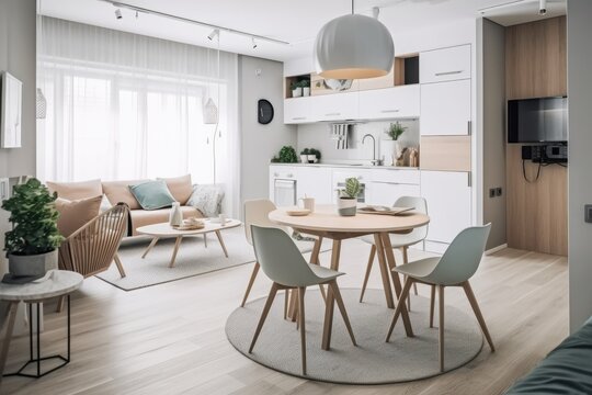 modern open concept living room and dining room with stylish furniture. Generative AI