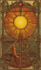 The Sun Tarot Card, AI Generated Image of A Detailed Sun Tarot Image Symbolic of Good Fortune and Happiness