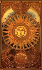 The Sun Tarot Card, AI Generated Image of A Detailed Sun Tarot Image Symbolic of Good Fortune and Happiness