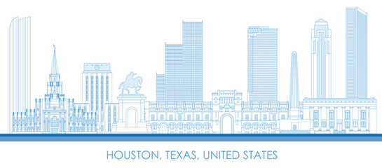 Outline Skyline panorama of city of Houston, Texas, United States - vector illustration