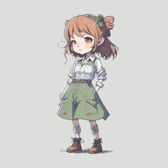 Cute student character in pastel colors anime cartoon style. Vector illustration