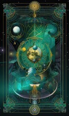 The World Tarot Card, Generative AI Image of the World Card, Cosmic Symbolic Image of the Earth