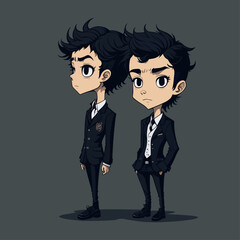 Cute character in pastel colors with business suit, anime cartoon style. Vector illustration