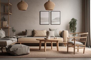 cozy living room with modern furniture and decor. Generative AI