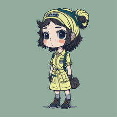 Cute character in pastel colors anime cartoon style. Vector illustration