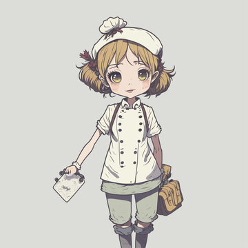 Cute chef character in pastel colors anime cartoon style. Vector illustration