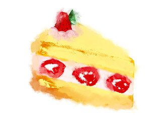 cheesecake with strawberries, Hand draw png ,isolated on white background.