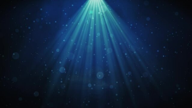 Dark light blue particle form abstract background with falling and flicker light beam ray particles. 3D Rendering. loop animation