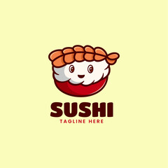 Vector Logo Illustration Sushi Mascot Cartoon Style.
