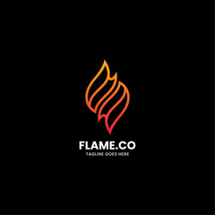 Vector Logo Illustration Flame Line Art Gradient Style.