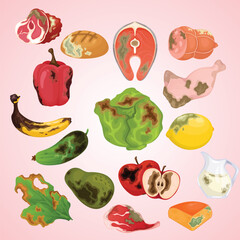 rotting fruit and vegetables - obrazy, fototapety, plakaty