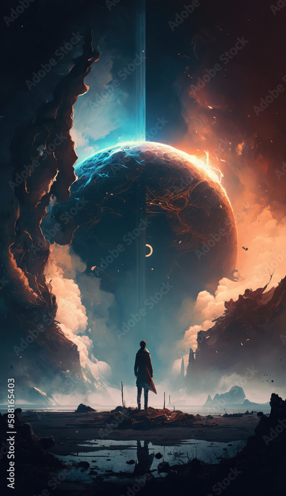 Poster looking at portal to another planet - generative ai