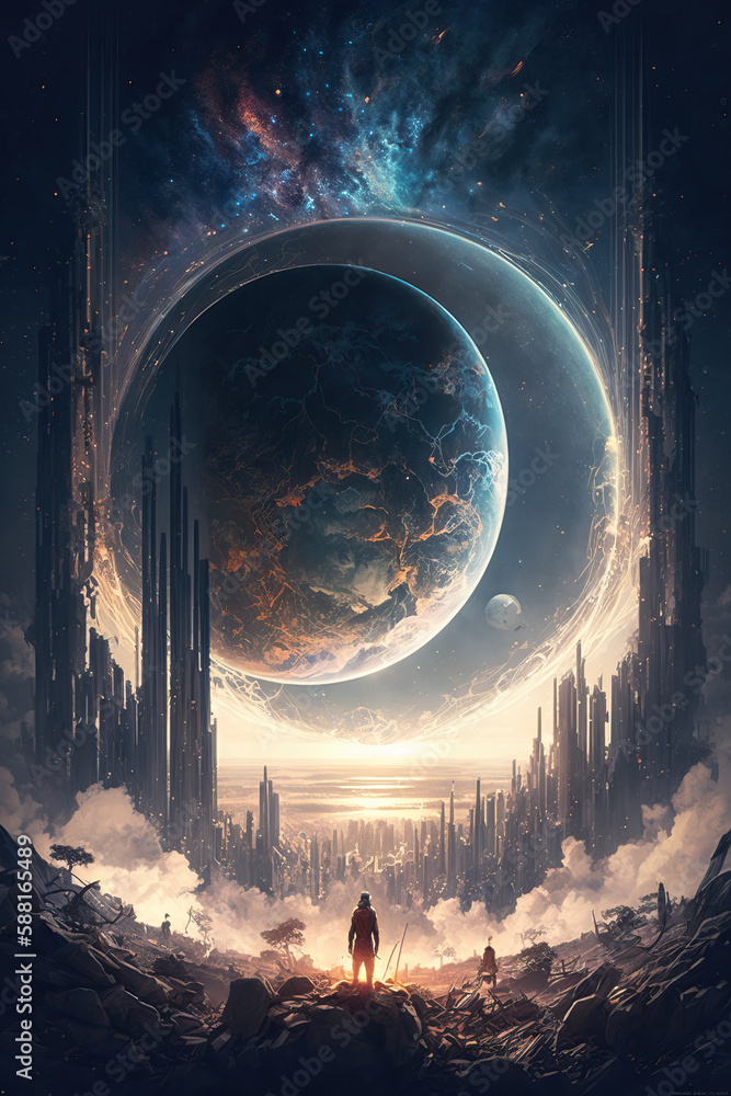 Poster looking at portal to another planet - generative ai
