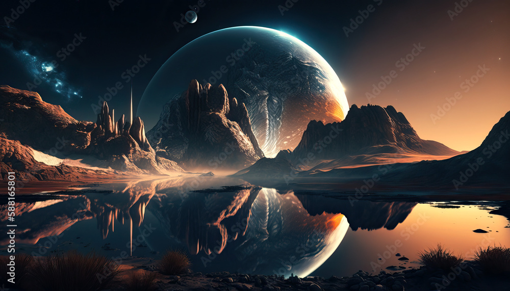 Poster looking at portal to another planet - generative ai