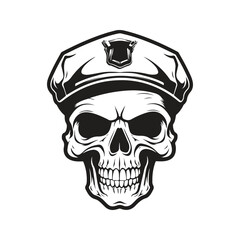 military skull, logo concept black and white color, hand drawn illustration