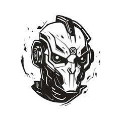 cyborg, logo concept black and white color, hand drawn illustration