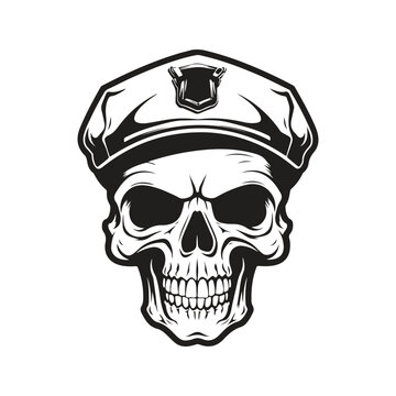 military skull, logo concept black and white color, hand drawn illustration