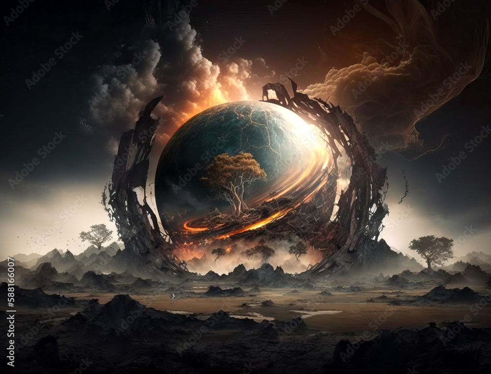 Poster looking at portal to another planet - generative ai