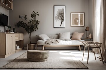 Fototapeta na wymiar modern living room with stylish furniture and a large flat screen TV. Generative AI