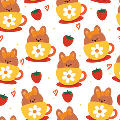 seamless pattern cartoon bunny inside a cup. cute animal wallpaper for textile, gift wrap paper