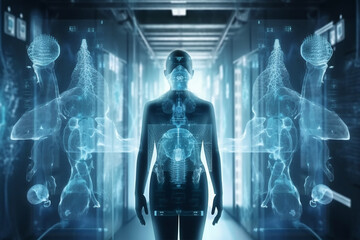 Healthcare and medicine, Virus, Doctor and robotics research diagnose virtual Human Lungs with virus spread inside on modern interface screen on laboratory, Innovation and Medical technology 