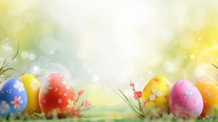 Sunny Easter Egg Card Mockup, Space for Text. Colorful generative AI Art