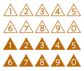 手描きのクレヨン素材　三角形の数字アイコンセット