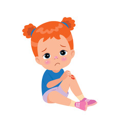 sad knee bleeding boy falling down