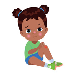 sad knee bleeding boy falling down
