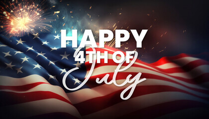 Happy 4th of july background with message, american flag and fireworks in beautiful colors generative ai