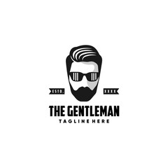 Bearded Man with suit Silhouette for Gentleman business Fashion and Babershop.