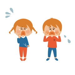 大泣きする男の子と女の子のイラスト素材